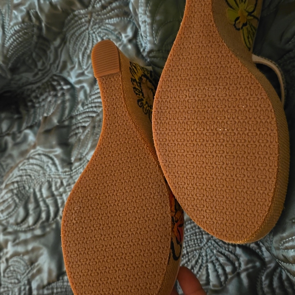 Coach Yellow and Orange Embroidered Wedges - Picture 5 of 7